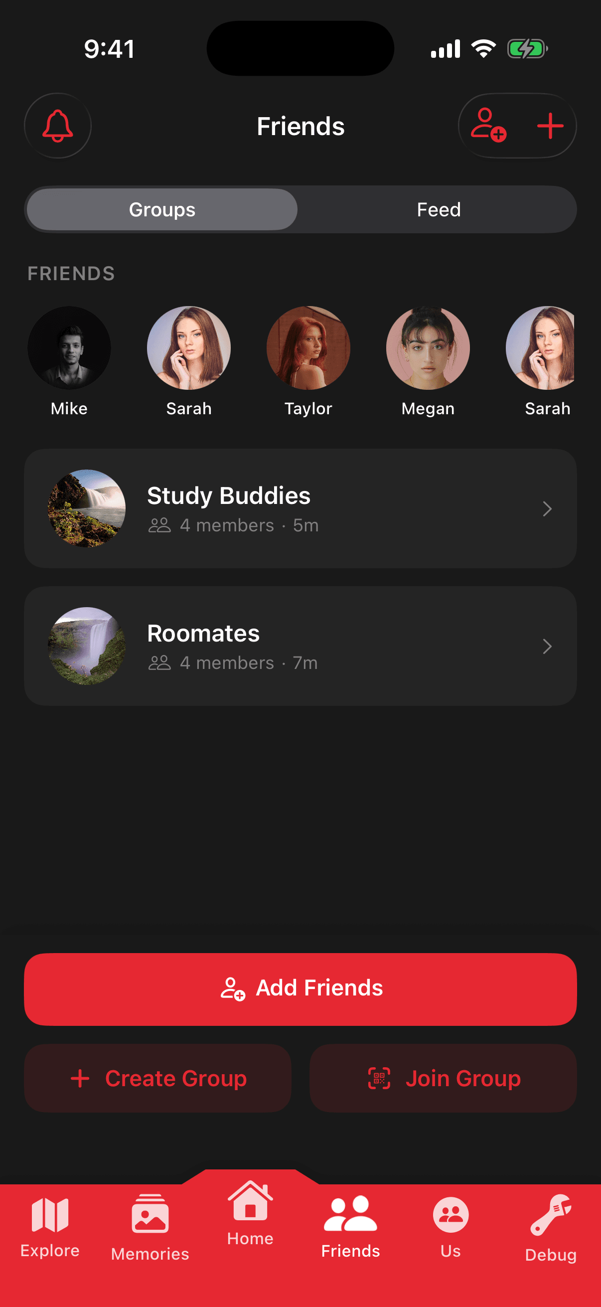 Friends tab in Tango
