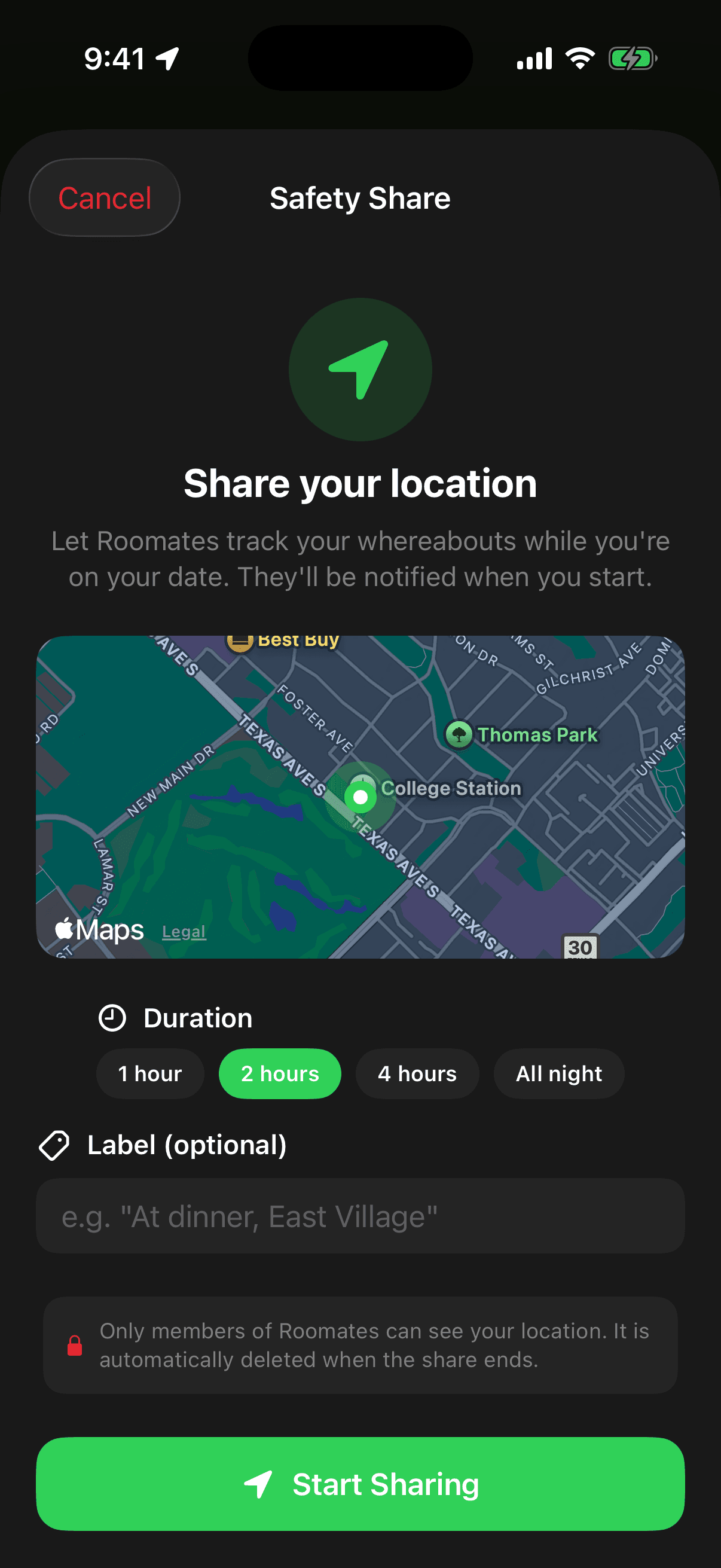 Safety Share live location in Tango