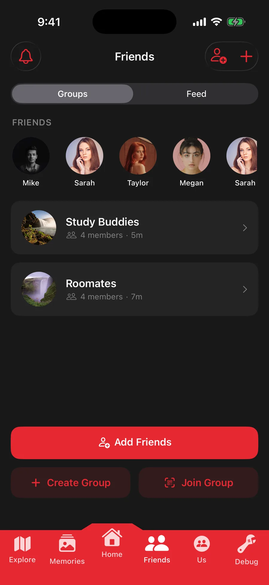 Friends tab in Tango