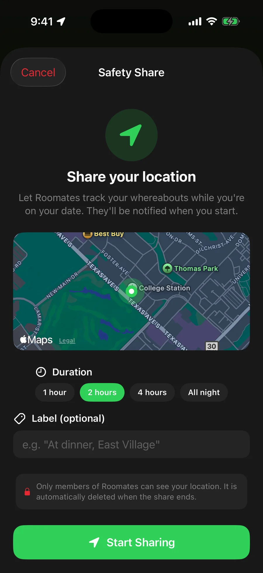 Safety Share live location in Tango