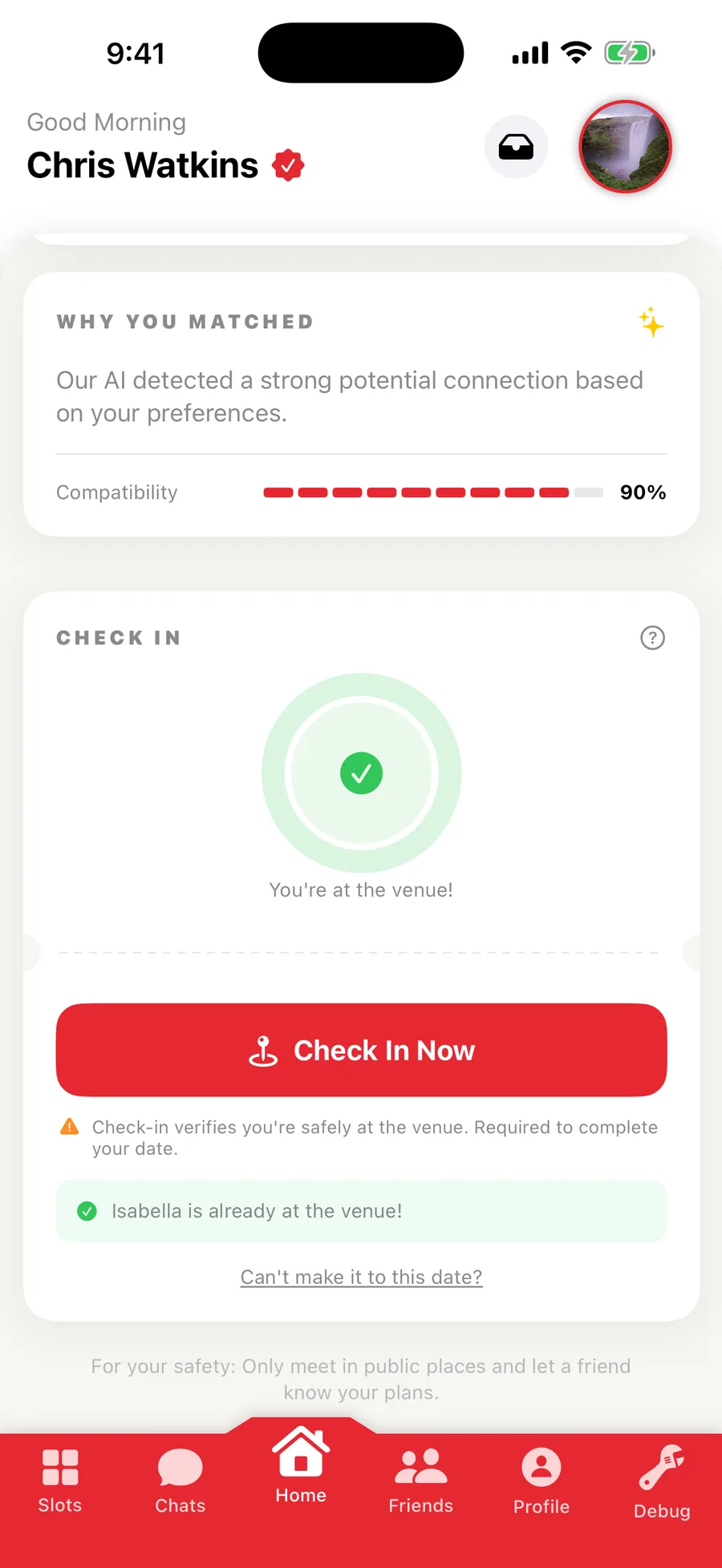 Check in safely when you arrive at the venue